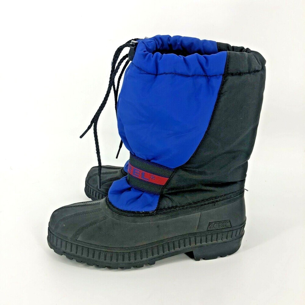 Sorel Blue Black Chariot Snow Winter Insulated Nylon Rubber Boots Size 6 Vintage